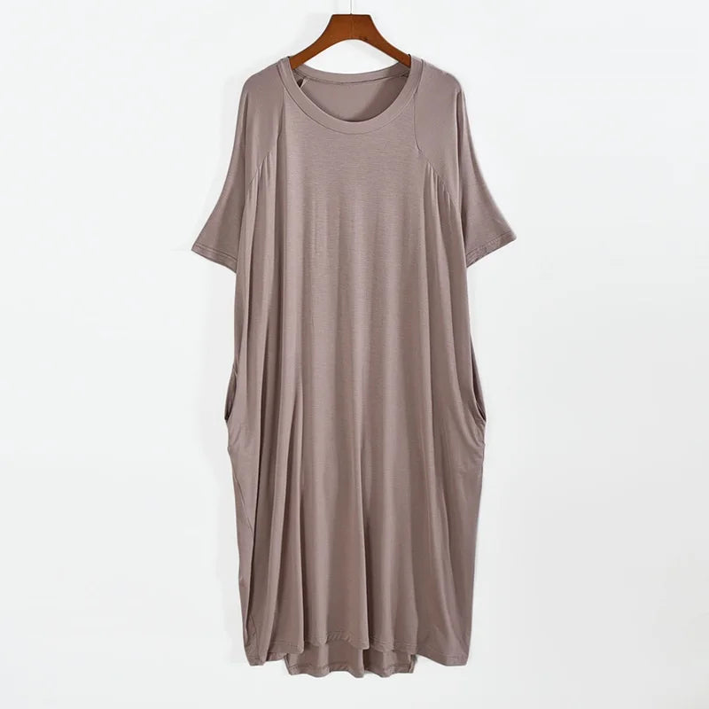 Robe longue d'été en modal pour femmes, grande taille 8XL 150kg, col rond, manches courtes, douce et confortable, décontractée, pour la maison