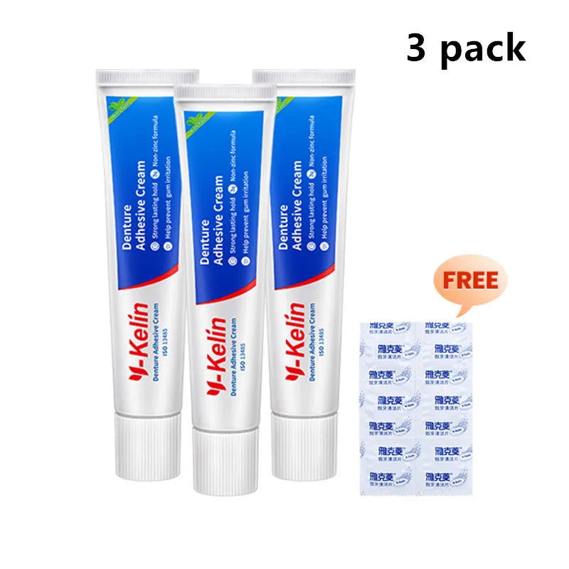 Y-Kelin – crème adhésive pour prothèse dentaire, 120 grammes (40g x 3 paquets), colle forte pour prothèse dentaire, faux cadeau amovible pour personnes âgées