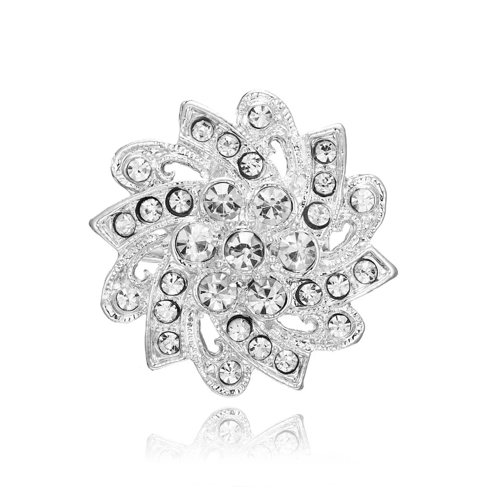 Broche à fleurs en cristal pour femmes, bleu profond, plante, Badge élégant, bijoux à la mode, broche pour fête de mariage, cadeaux de fête