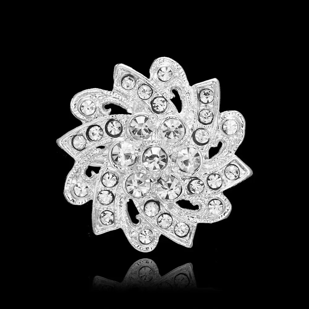 Broche à fleurs en cristal pour femmes, bleu profond, plante, Badge élégant, bijoux à la mode, broche pour fête de mariage, cadeaux de fête