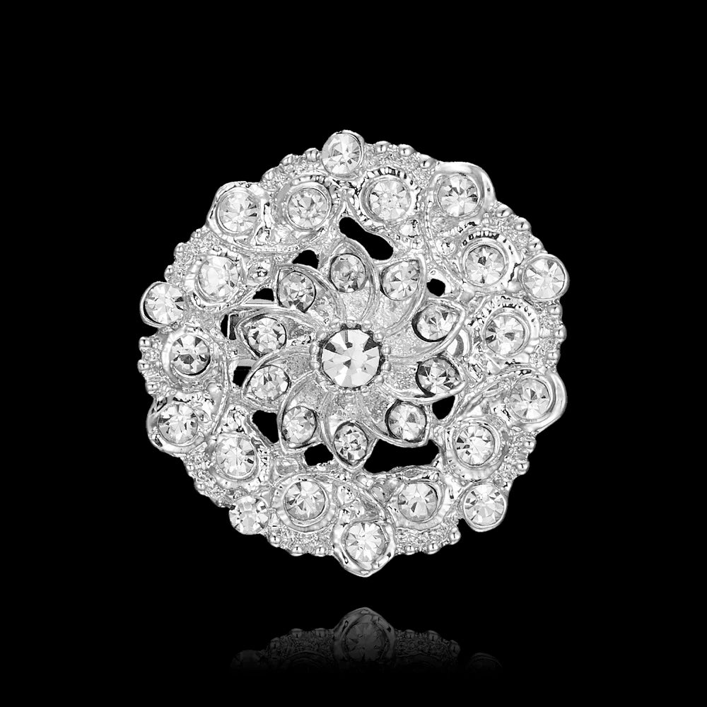 Broche à fleurs en cristal pour femmes, bleu profond, plante, Badge élégant, bijoux à la mode, broche pour fête de mariage, cadeaux de fête