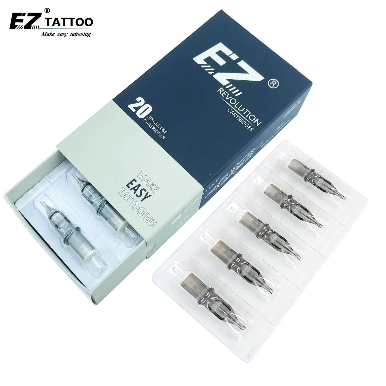 Aiguilles de tatouage à cartouche EZ Revolution, doublure ronde # 08 0.25mm Bugpin Long conique 1/3/5/7/9/11 pour machines et poignées 20 pièces/lot