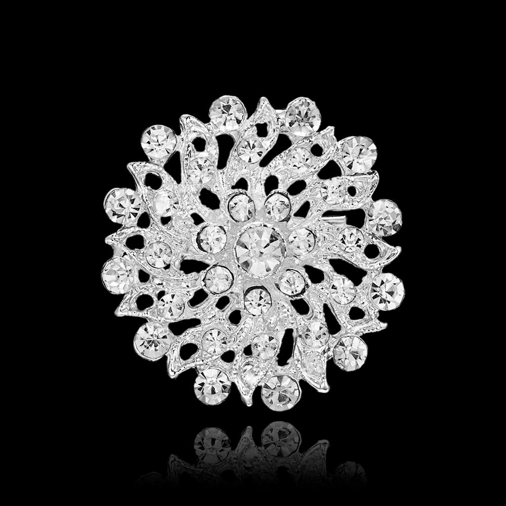 Broche à fleurs en cristal pour femmes, bleu profond, plante, Badge élégant, bijoux à la mode, broche pour fête de mariage, cadeaux de fête