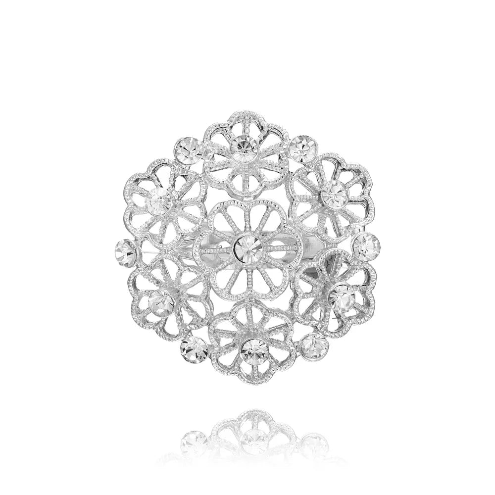 Broche à fleurs en cristal pour femmes, bleu profond, plante, Badge élégant, bijoux à la mode, broche pour fête de mariage, cadeaux de fête