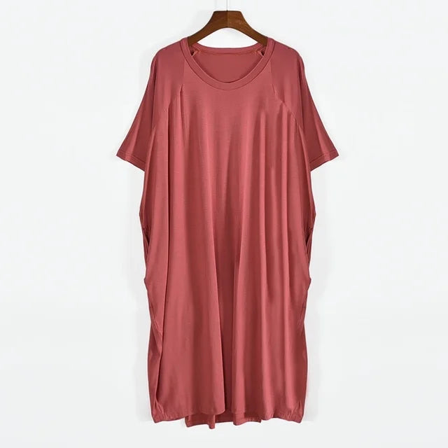 Robe longue d'été en modal pour femmes, grande taille 8XL 150kg, col rond, manches courtes, douce et confortable, décontractée, pour la maison
