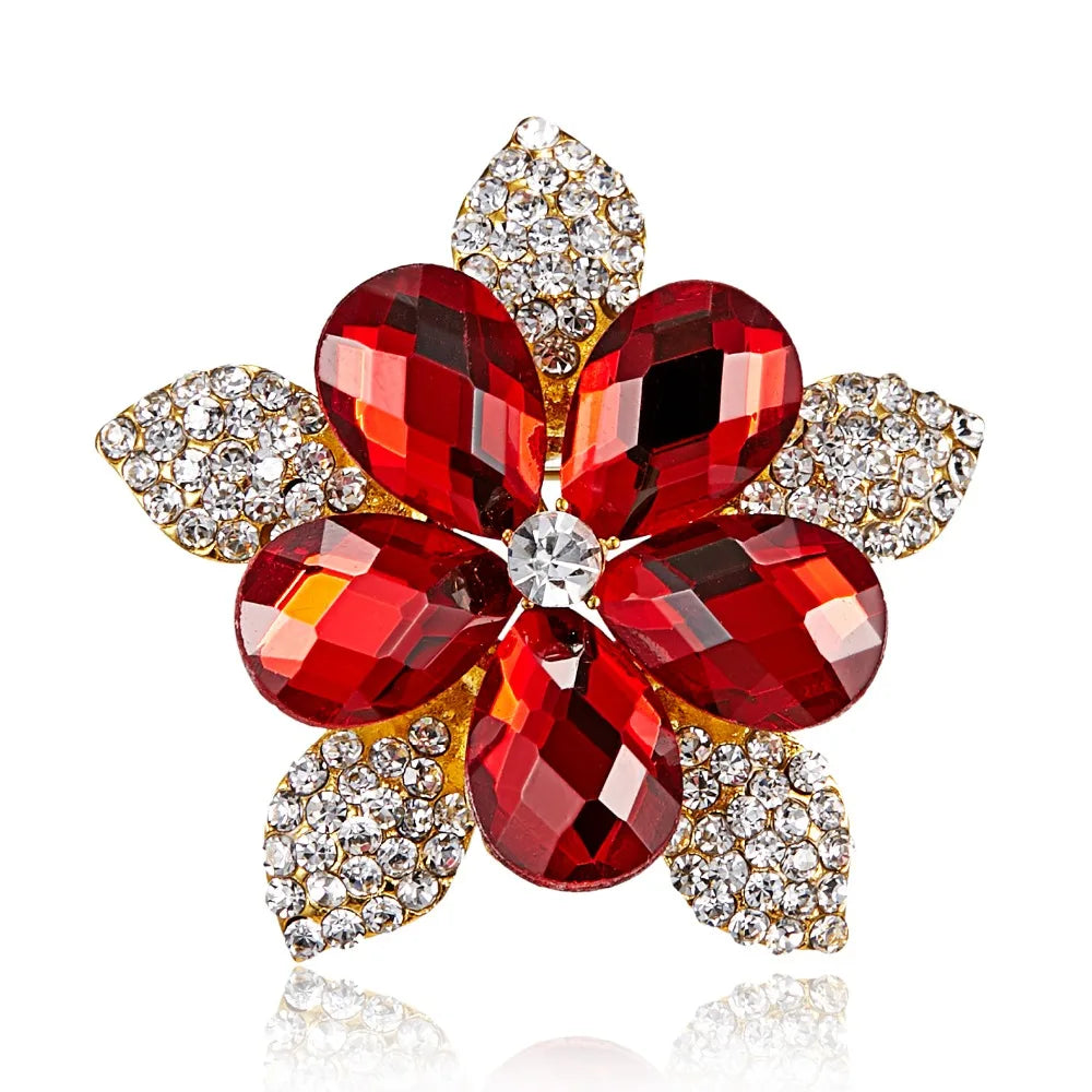 Broche à fleurs en cristal pour femmes, bleu profond, plante, Badge élégant, bijoux à la mode, broche pour fête de mariage, cadeaux de fête