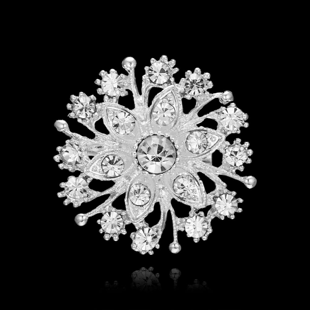 Broche à fleurs en cristal pour femmes, bleu profond, plante, Badge élégant, bijoux à la mode, broche pour fête de mariage, cadeaux de fête