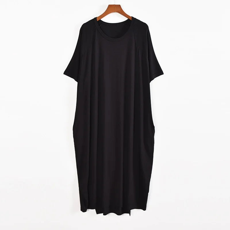 Robe longue d'été en modal pour femmes, grande taille 8XL 150kg, col rond, manches courtes, douce et confortable, décontractée, pour la maison