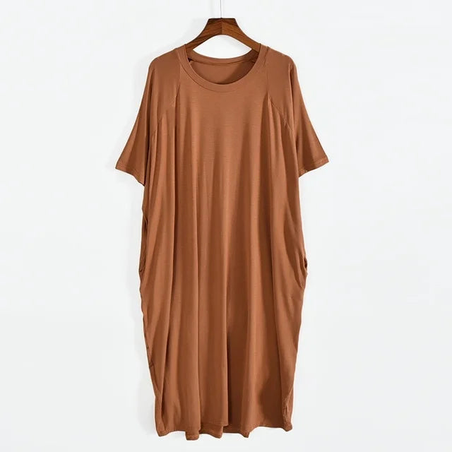 Robe longue d'été en modal pour femmes, grande taille 8XL 150kg, col rond, manches courtes, douce et confortable, décontractée, pour la maison