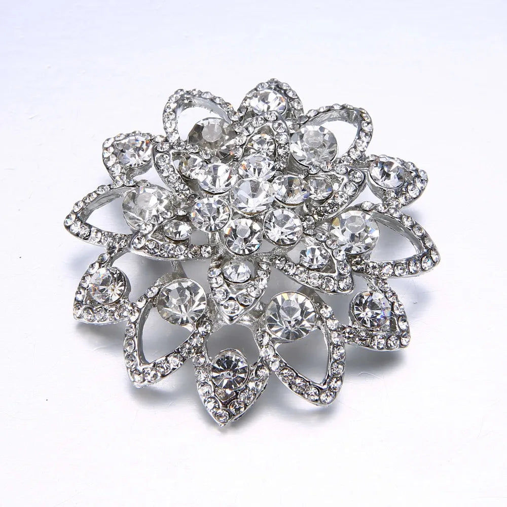 Broche à fleurs en cristal pour femmes, bleu profond, plante, Badge élégant, bijoux à la mode, broche pour fête de mariage, cadeaux de fête