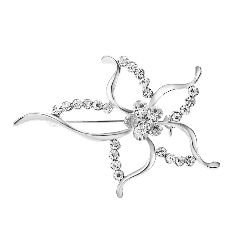 Broche à fleurs en cristal pour femmes, bleu profond, plante, Badge élégant, bijoux à la mode, broche pour fête de mariage, cadeaux de fête