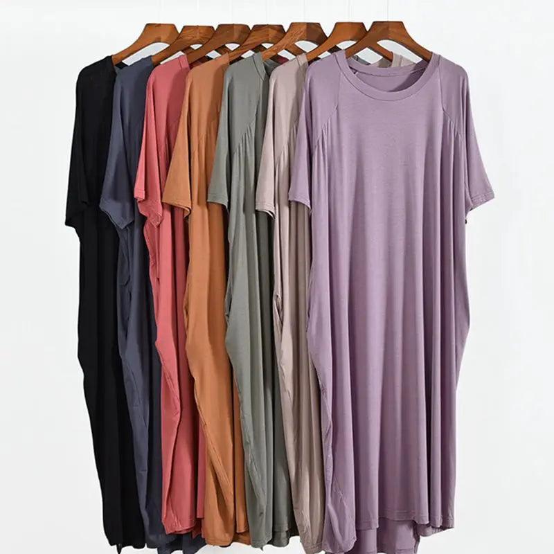 Robe longue d'été en modal pour femmes, grande taille 8XL 150kg, col rond, manches courtes, douce et confortable, décontractée, pour la maison