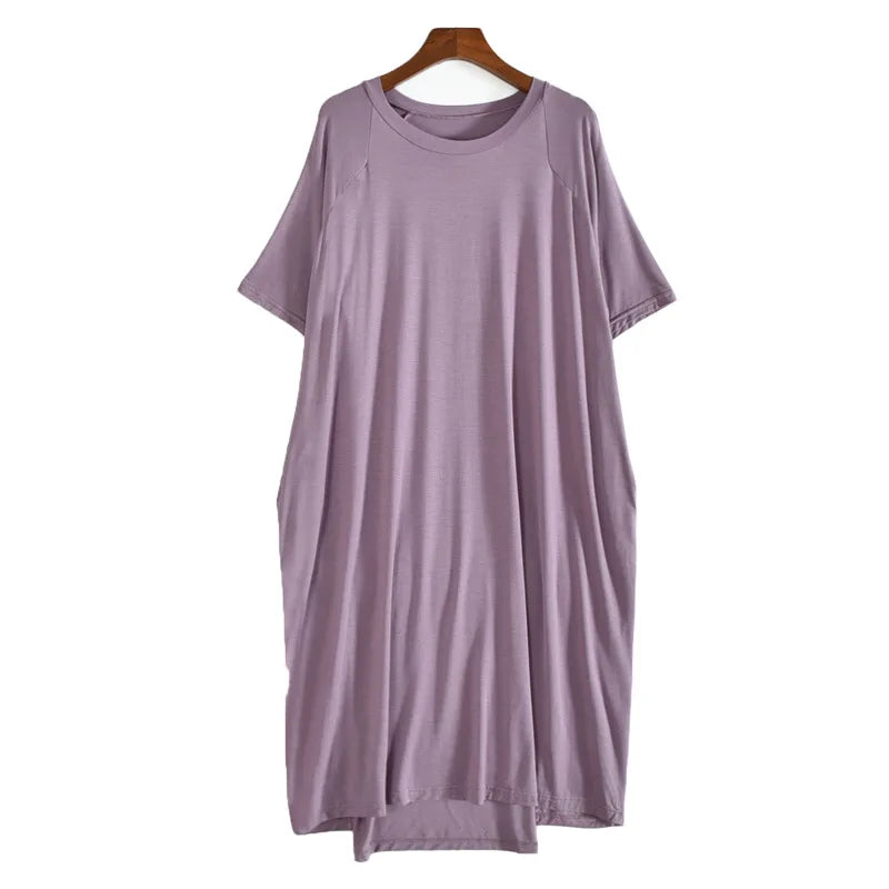 Robe longue d'été en modal pour femmes, grande taille 8XL 150kg, col rond, manches courtes, douce et confortable, décontractée, pour la maison