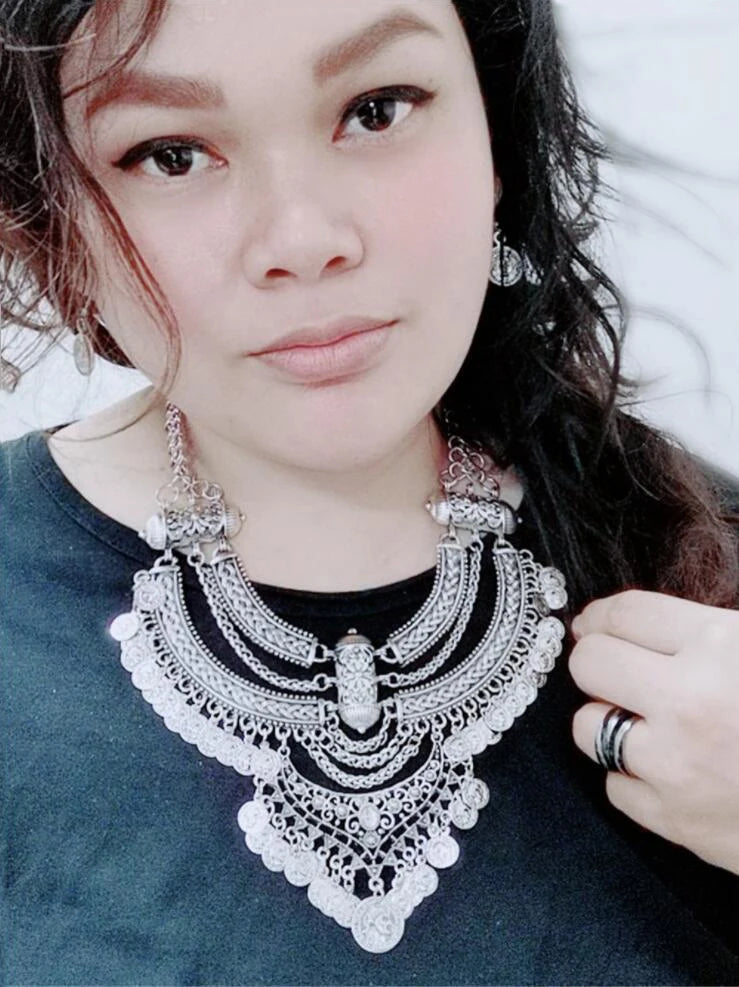 Ensembles de bijoux de collier ras du cou pour femmes, collier de déclaration bohème gitane ethnique, gland de pièce de monnaie, boucles d'oreilles pendantes de la présidence, mode