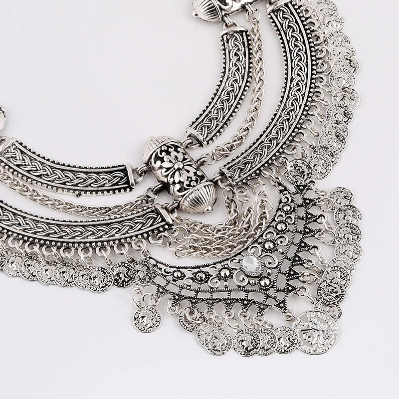 Ensembles de bijoux de collier ras du cou pour femmes, collier de déclaration bohème gitane ethnique, gland de pièce de monnaie, boucles d'oreilles pendantes de la présidence, mode