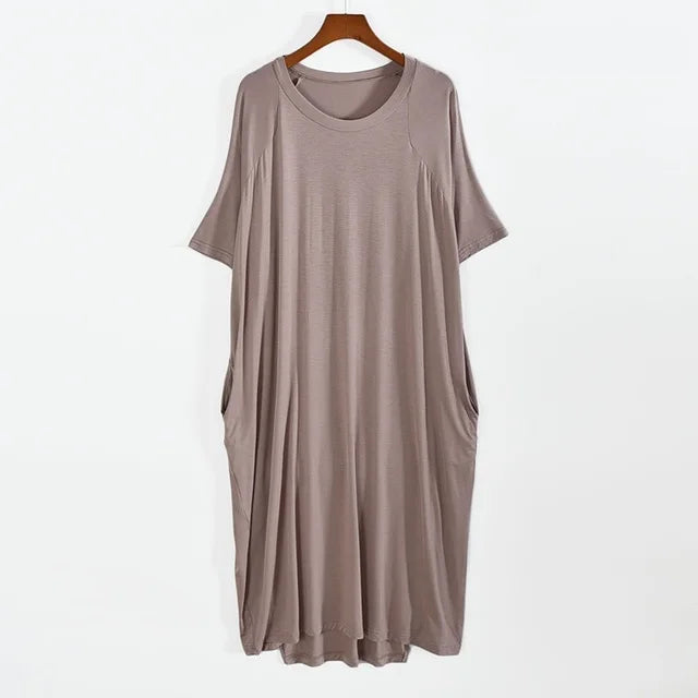 Robe longue d'été en modal pour femmes, grande taille 8XL 150kg, col rond, manches courtes, douce et confortable, décontractée, pour la maison