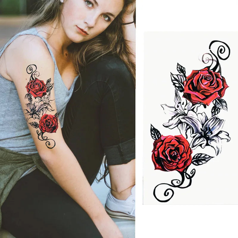 1 pièces boussole flèches chaud noir blanc grande fleur henné tatouage temporaire noir Mehndi Style étanche tatouage autocollant