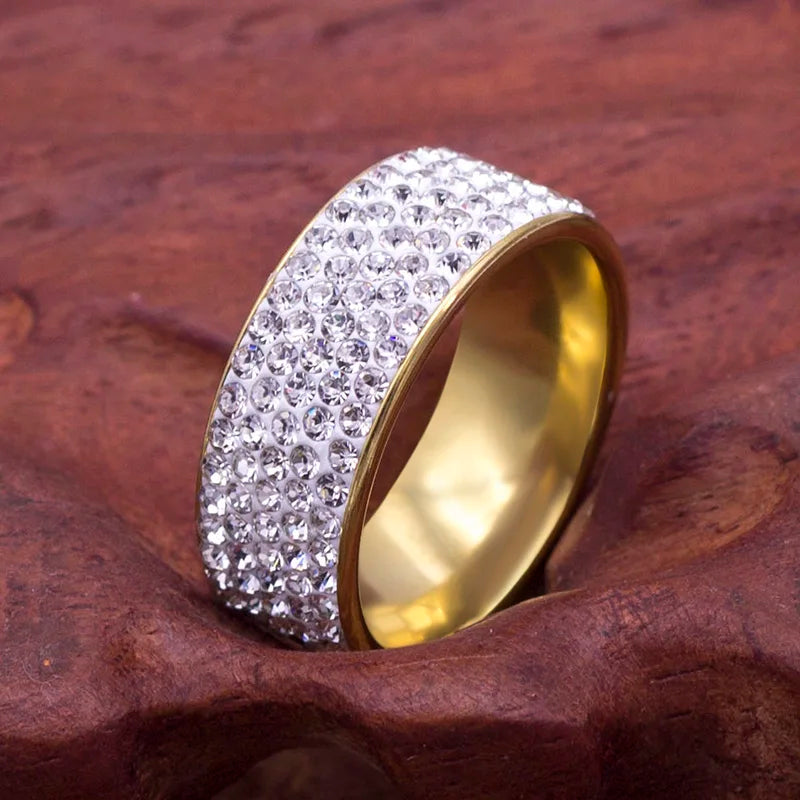 Acier inoxydable 5 rangées bague en cristal pour les femmes de mariage en acier inoxydable anneaux en cristal pour les femmes hommes dame