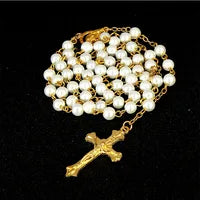 Chapelet coupé de 8mm, perles de cristal en plastique, collier catholique avec médaille de terre sacrée, croix de prière, bijoux religieux