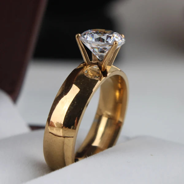 Bagues en acier inoxydable pour hommes et femmes, 6mm, Zircon clair, couleur or, bijoux, vente en gros, lots