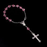 Chapelet coupé de 8mm, perles de cristal en plastique, collier catholique avec médaille de terre sacrée, croix de prière, bijoux religieux