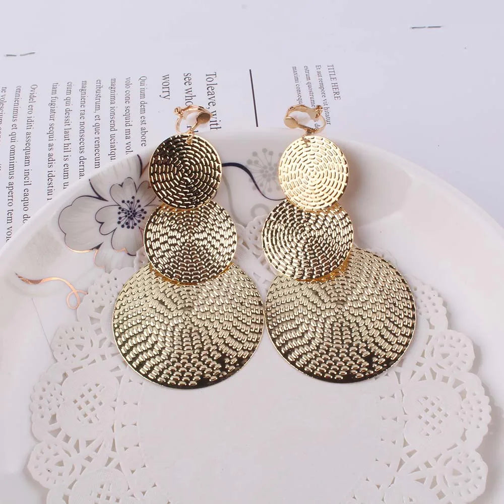 JIOFREE longues boucles d'oreilles à Clip en métal pour femmes boucles d'oreilles Vintage sans Piercing oreille Clip
