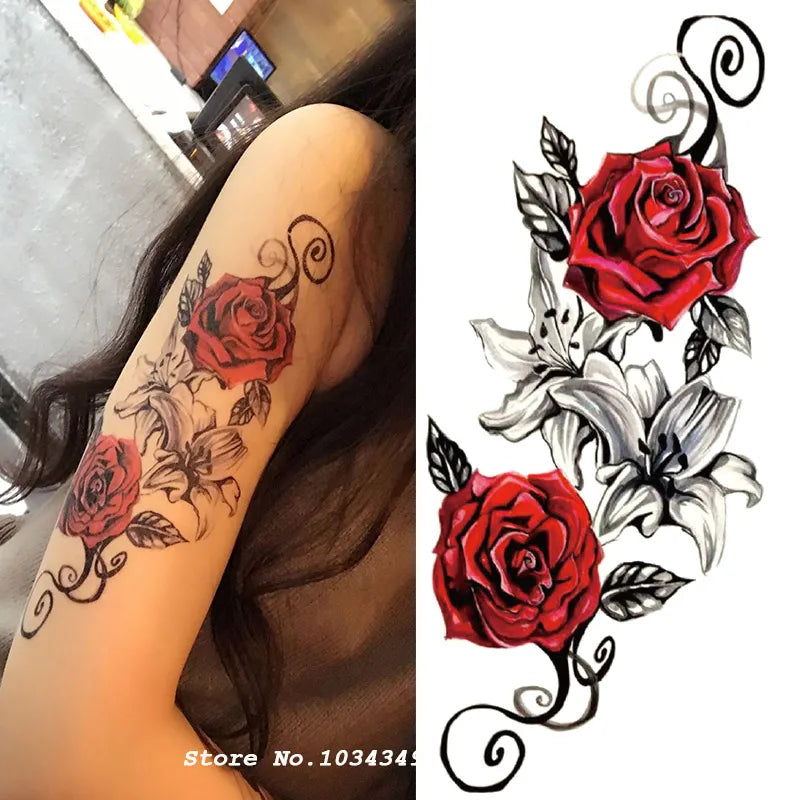 1 pièces boussole flèches chaud noir blanc grande fleur henné tatouage temporaire noir Mehndi Style étanche tatouage autocollant