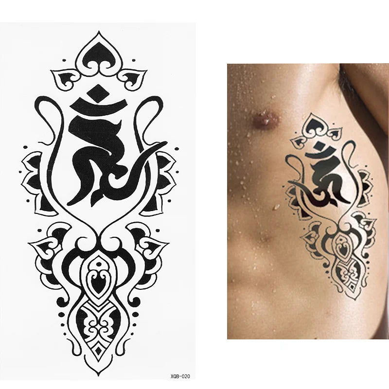 1 pièces boussole flèches chaud noir blanc grande fleur henné tatouage temporaire noir Mehndi Style étanche tatouage autocollant