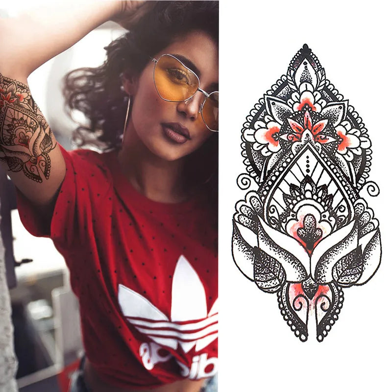 1 pièces boussole flèches chaud noir blanc grande fleur henné tatouage temporaire noir Mehndi Style étanche tatouage autocollant