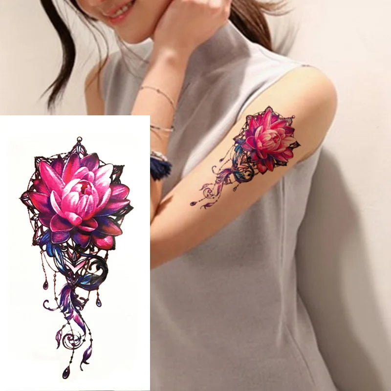 1 pièces boussole flèches chaud noir blanc grande fleur henné tatouage temporaire noir Mehndi Style étanche tatouage autocollant