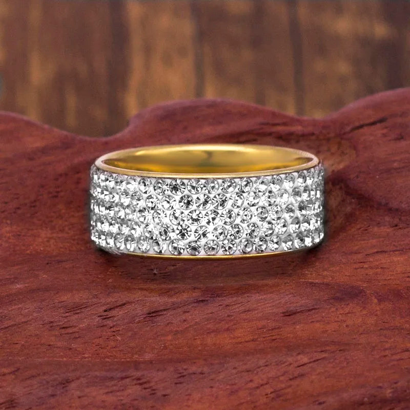 Acier inoxydable 5 rangées bague en cristal pour les femmes de mariage en acier inoxydable anneaux en cristal pour les femmes hommes dame