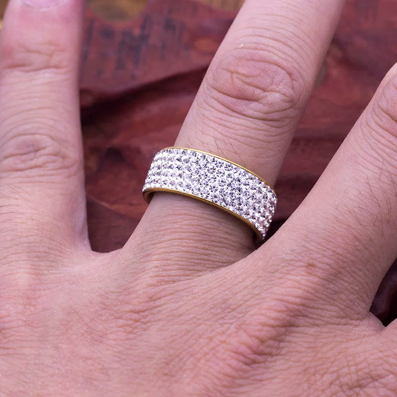Acier inoxydable 5 rangées bague en cristal pour les femmes de mariage en acier inoxydable anneaux en cristal pour les femmes hommes dame