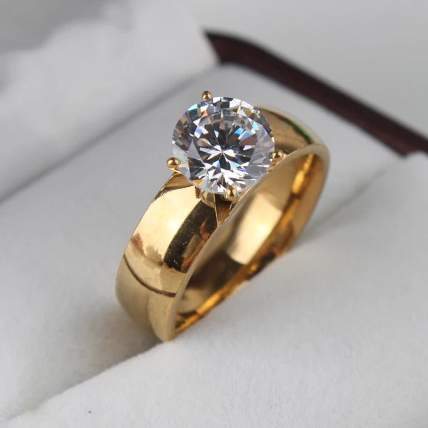 Bagues en acier inoxydable pour hommes et femmes, 6mm, Zircon clair, couleur or, bijoux, vente en gros, lots