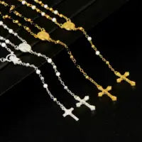 Chapelet coupé de 8mm, perles de cristal en plastique, collier catholique avec médaille de terre sacrée, croix de prière, bijoux religieux
