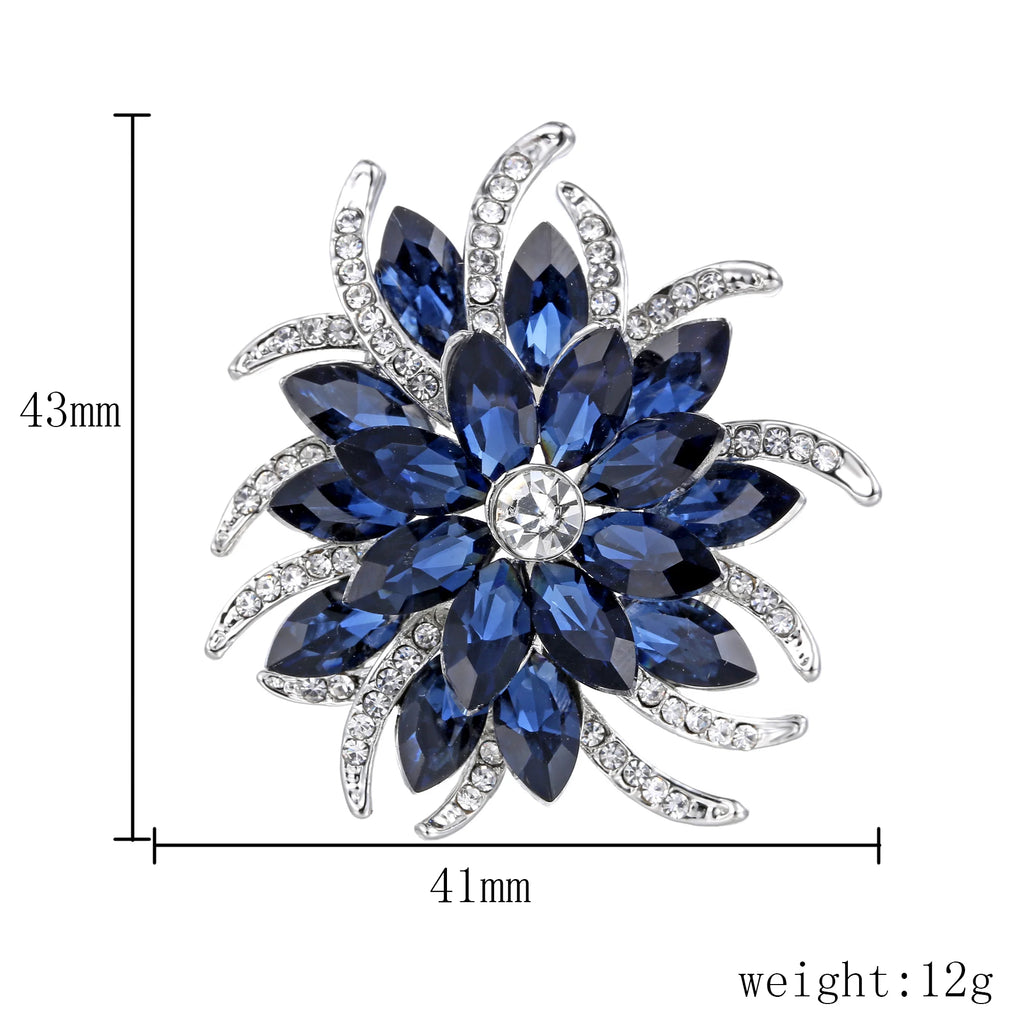 Broche à fleurs en cristal pour femmes, bleu profond, plante, Badge élégant, bijoux à la mode, broche pour fête de mariage, cadeaux de fête