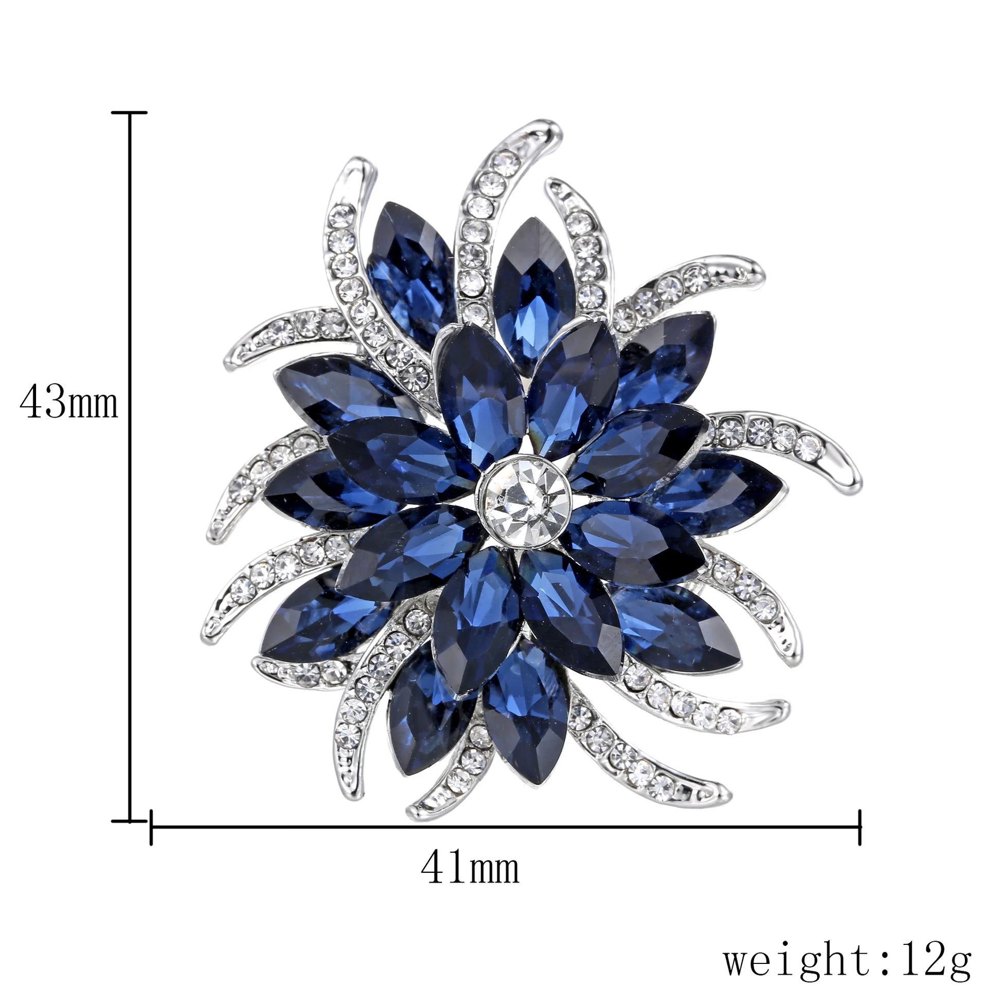 Broche à fleurs en cristal pour femmes, bleu profond, plante, Badge élégant, bijoux à la mode, broche pour fête de mariage, cadeaux de fête