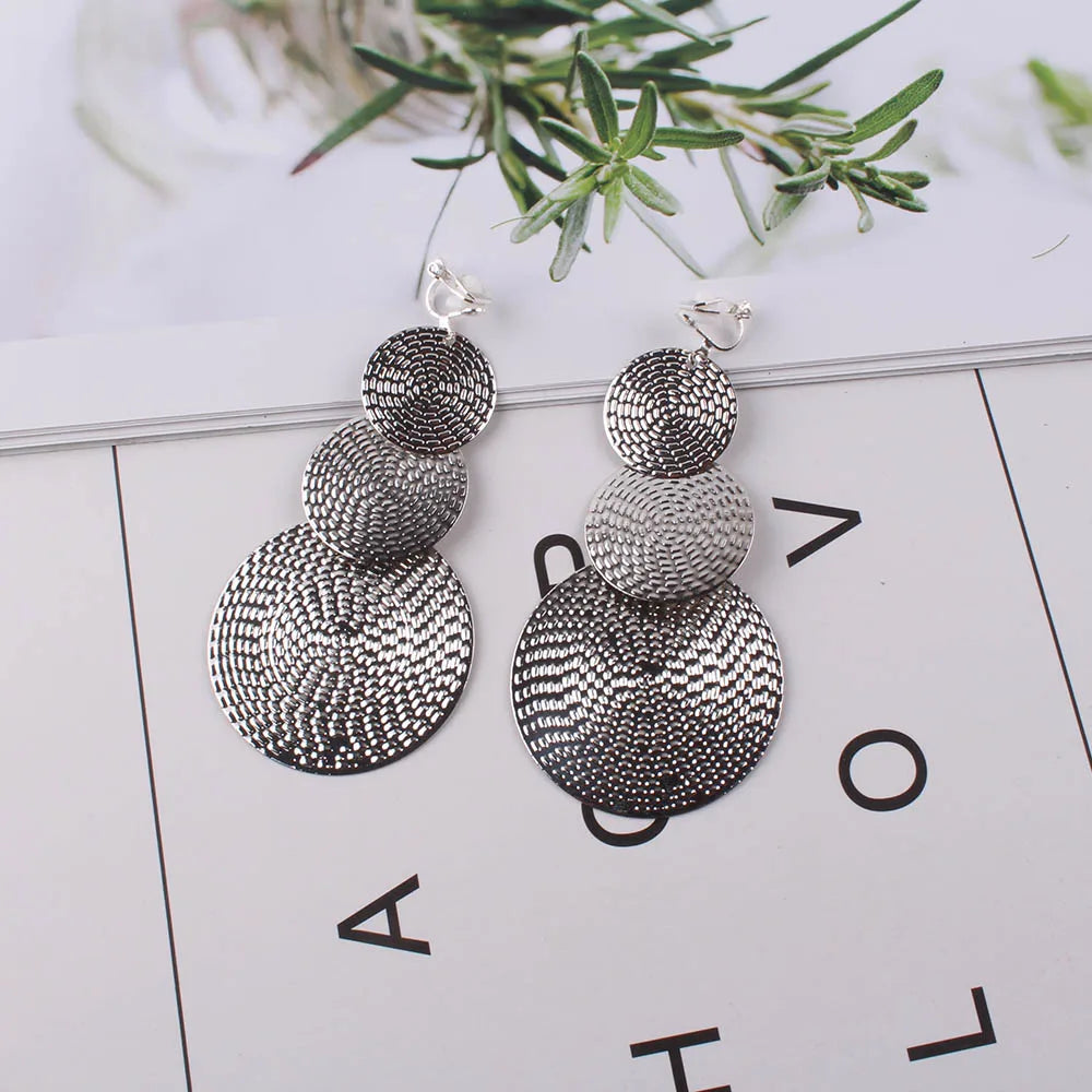 JIOFREE longues boucles d'oreilles à Clip en métal pour femmes boucles d'oreilles Vintage sans Piercing oreille Clip