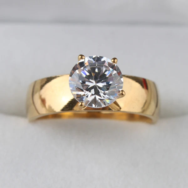 Bagues en acier inoxydable pour hommes et femmes, 6mm, Zircon clair, couleur or, bijoux, vente en gros, lots