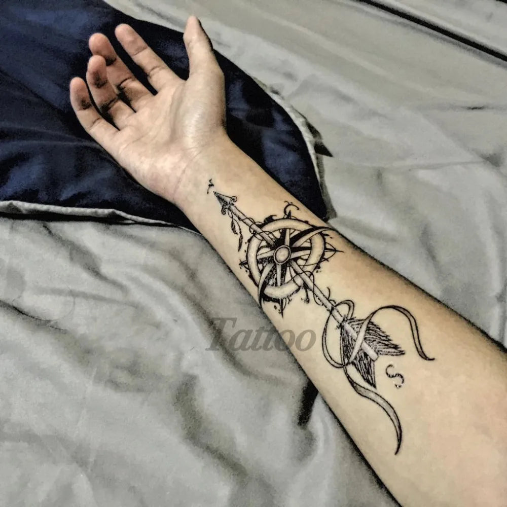 1 pièces boussole flèches chaud noir blanc grande fleur henné tatouage temporaire noir Mehndi Style étanche tatouage autocollant