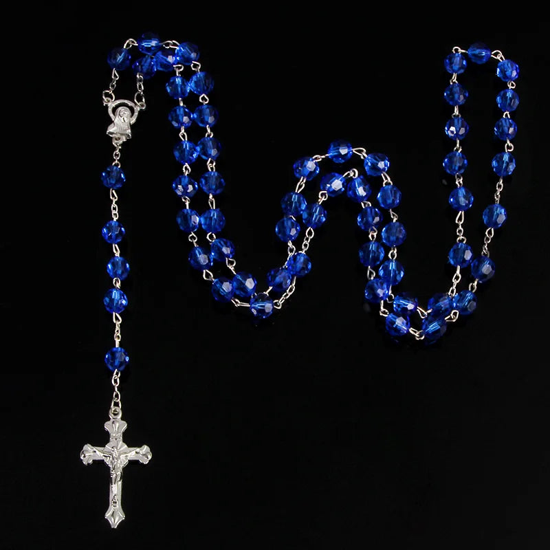 Chapelet coupé de 8mm, perles de cristal en plastique, collier catholique avec médaille de terre sacrée, croix de prière, bijoux religieux