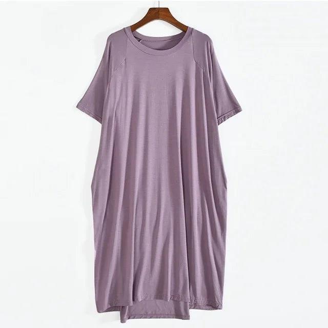 Robe longue d'été en modal pour femmes, grande taille 8XL 150kg, col rond, manches courtes, douce et confortable, décontractée, pour la maison