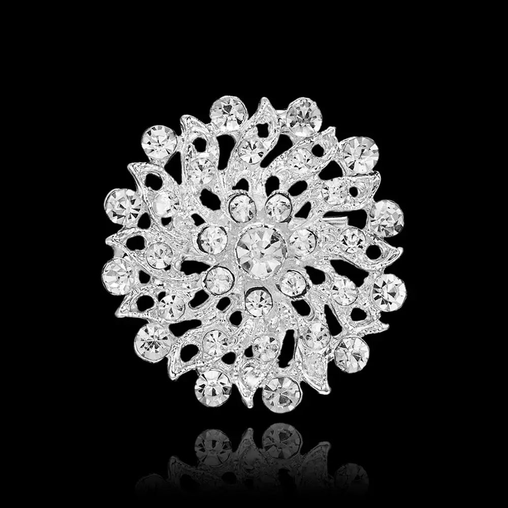 Broche à fleurs en cristal pour femmes, bleu profond, plante, Badge élégant, bijoux à la mode, broche pour fête de mariage, cadeaux de fête