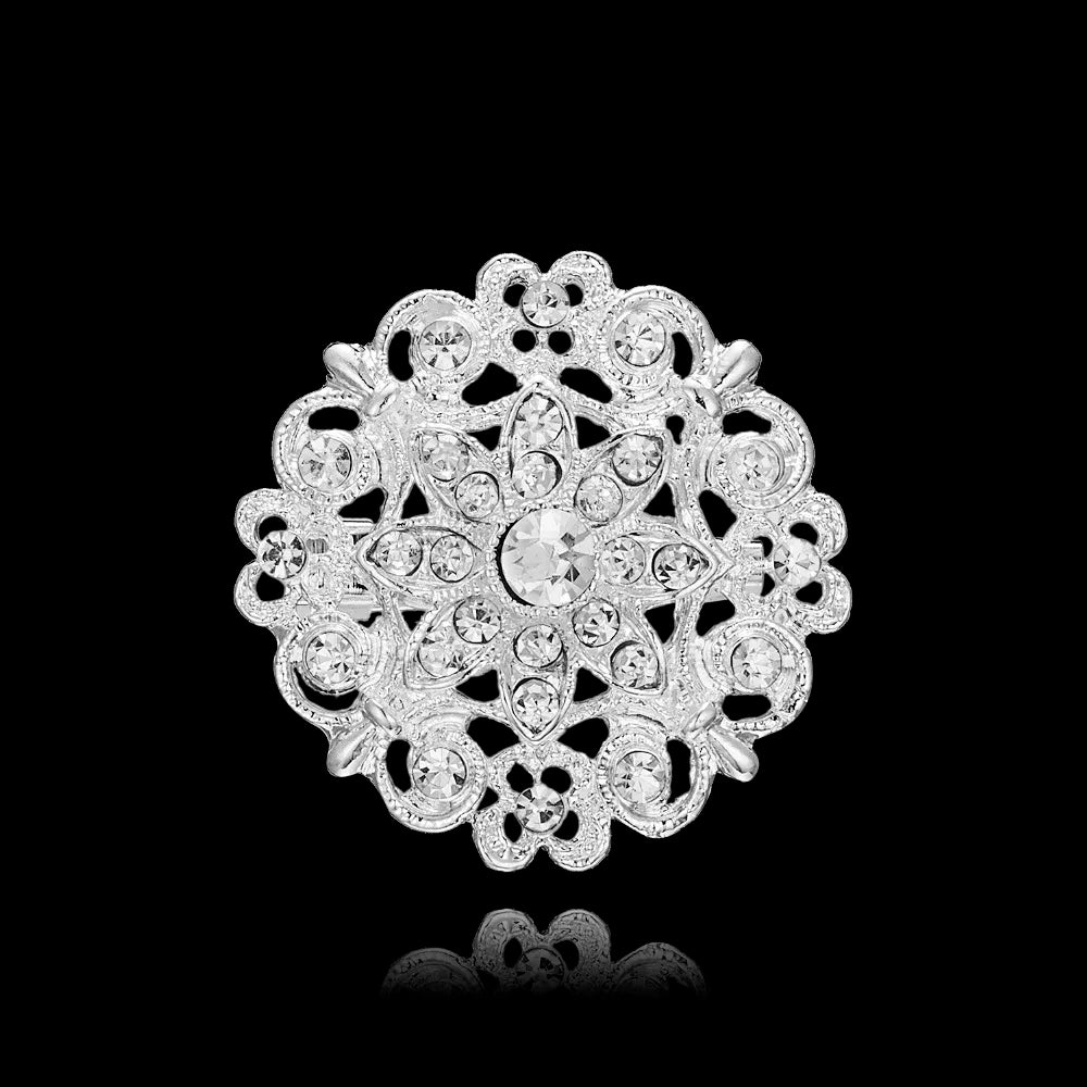 Broche à fleurs en cristal pour femmes, bleu profond, plante, Badge élégant, bijoux à la mode, broche pour fête de mariage, cadeaux de fête