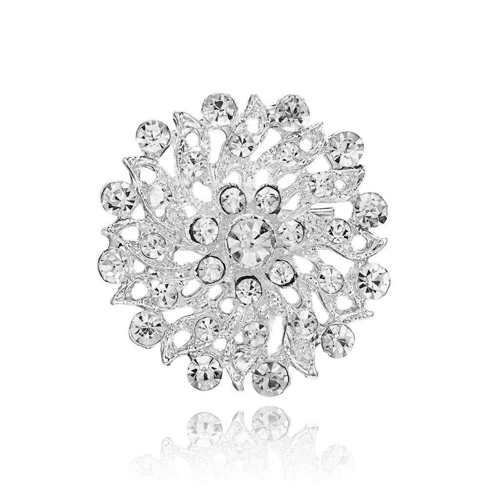Broche à fleurs en cristal pour femmes, bleu profond, plante, Badge élégant, bijoux à la mode, broche pour fête de mariage, cadeaux de fête