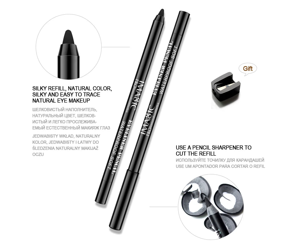 Stylo Eyeliner IMAGIC imperméable, 1 pièce, outil cosmétique de beauté de maquillage noir + 1 taille-crayon