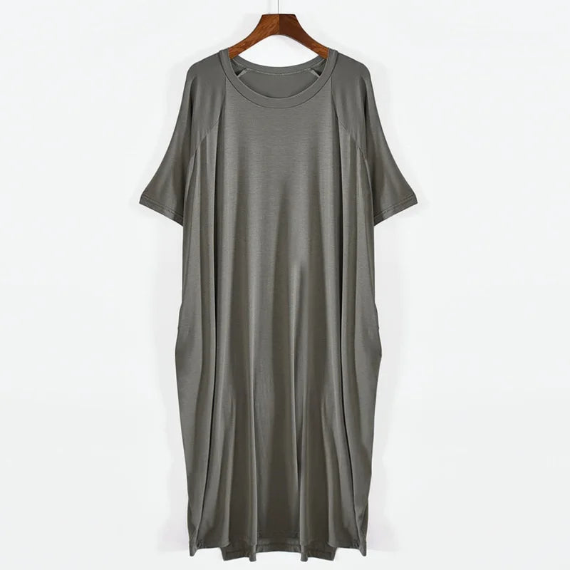 Robe longue d'été en modal pour femmes, grande taille 8XL 150kg, col rond, manches courtes, douce et confortable, décontractée, pour la maison