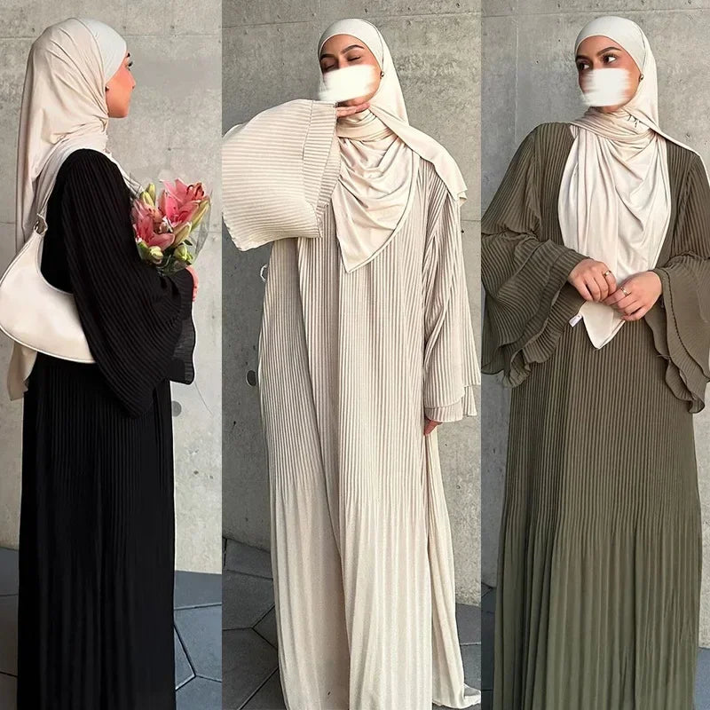 Robe musulmane Eid pour femmes, manches évasées plissées, Jalabiya, caftan, Islam, arabe, longue robe éducative, Ramadan, Maroc, Dubaï, Abayas, 2024