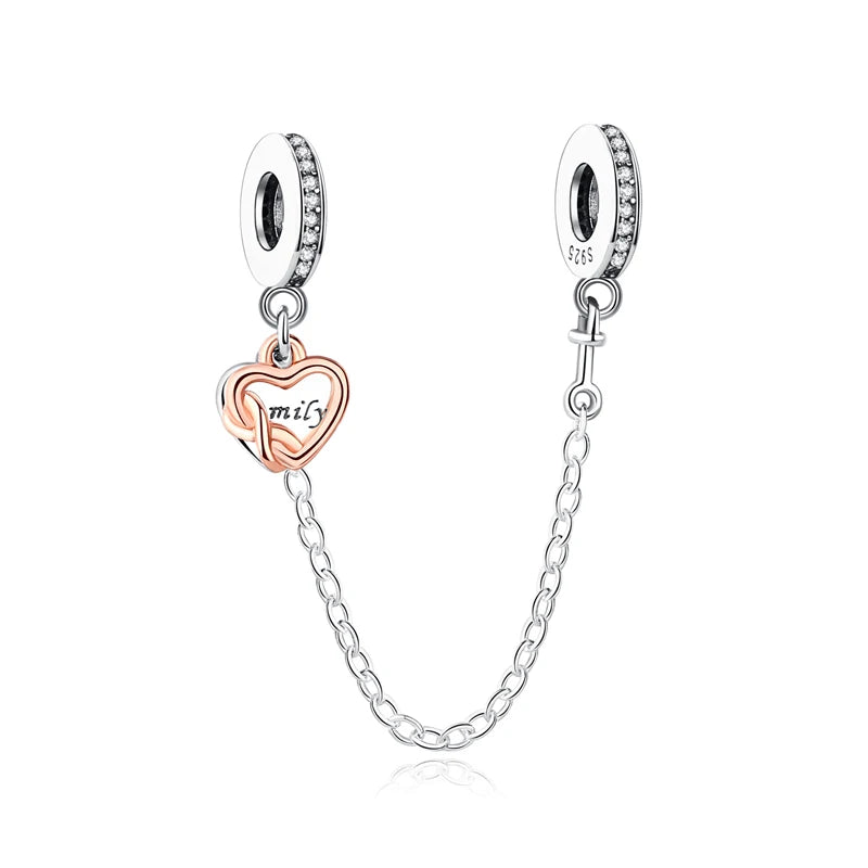 Original 925 en argent Sterling breloque perle arbre généalogique maman pendentif chaîne de sécurité breloques or Rose ajustement marque Bracelets bijoux à bricoler soi-même