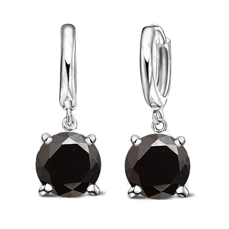 Boucles d'oreilles pendantes en argent Sterling 925 pur, grandes boucles d'oreilles rondes en cristal CZ pour femmes et filles, cadeau, bijoux à la mode