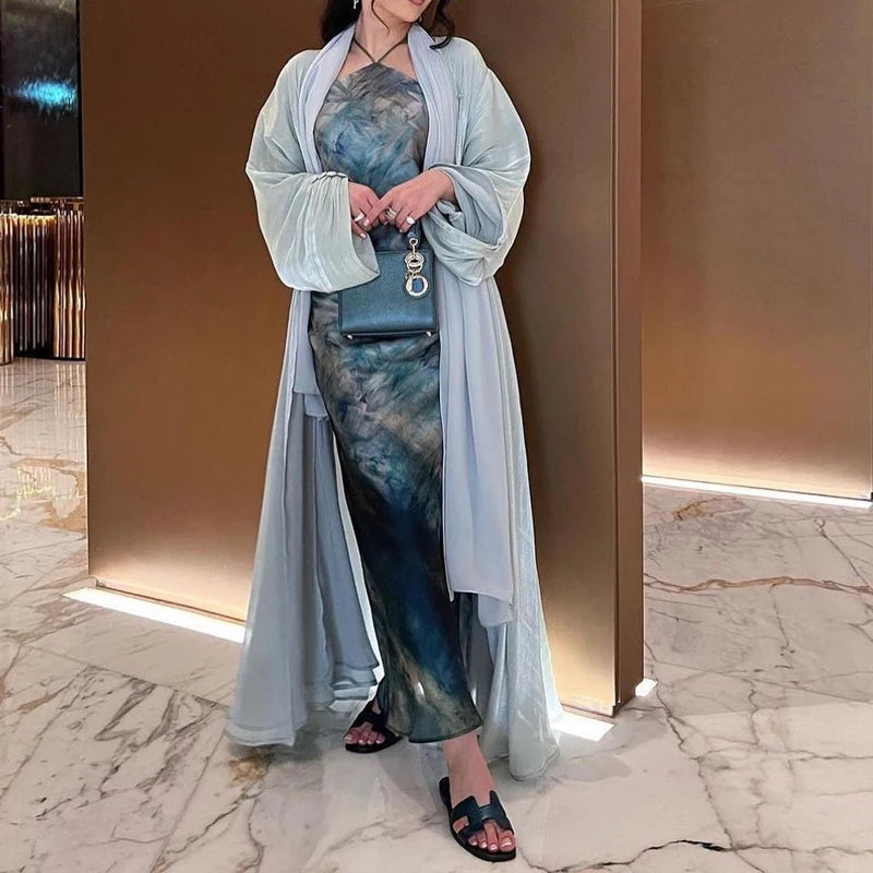 Cardigan ouvert en mousseline de soie douce et brillante Djellaba